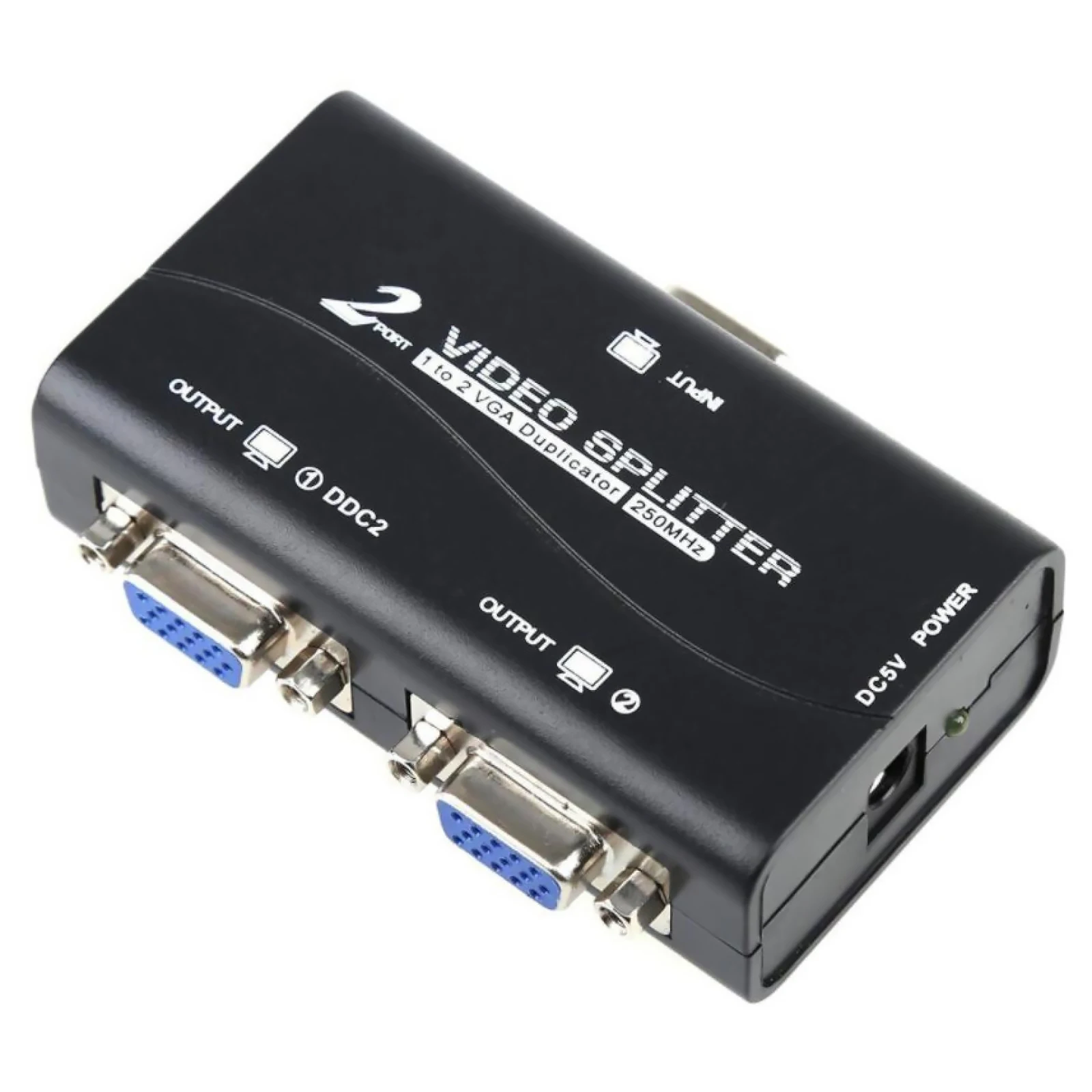 1 unidad a 2 monitores 2 puertos VGA Video Splitter duplicador 1 en 2 salida 250MHz dispositivo botas en cascada señales de vídeo 65m 1920x1440