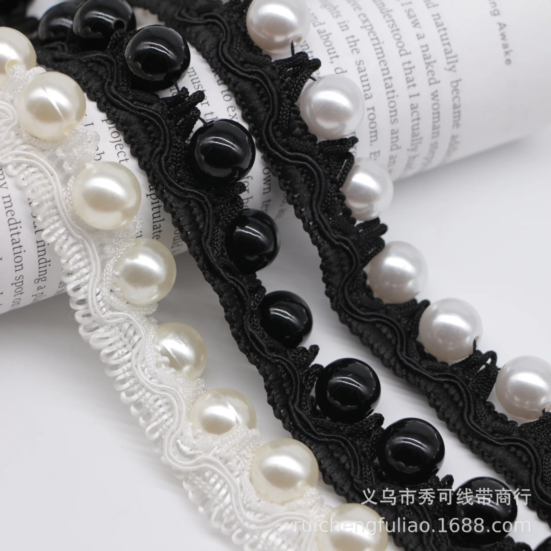 Edging Handmade Nail Bead Lace Trim 14MM Pearl Lace Collar Accessories Clothing Decoration Pearl Belt