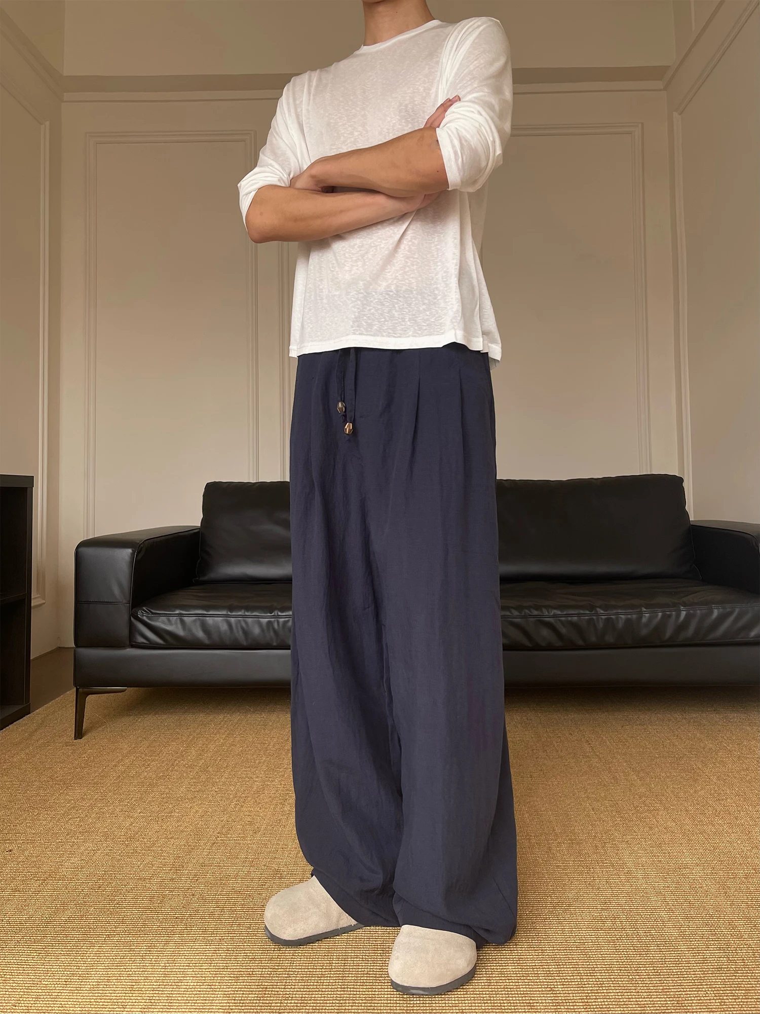 Men's 2025 Summer New Trendy Long Pants Thin Solid Color Loose Comfort Breathable Straight Pants Male Simple Fashion Trousers