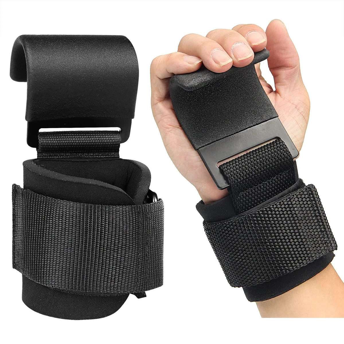 1 Paire de crochets de levage de poids avec sangles de poignet, sangles de maintien pour barre, sangles de poignet pour la gym et le fitness, sangles de levage de poids, crochets de traction, gants de