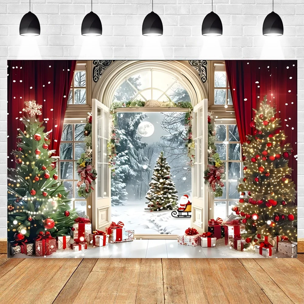 Christmas Fireplace Background for Photography Xmas Tree Wreath Gifts Interior Room Kids Family Party Decor Backdrop Photo Props