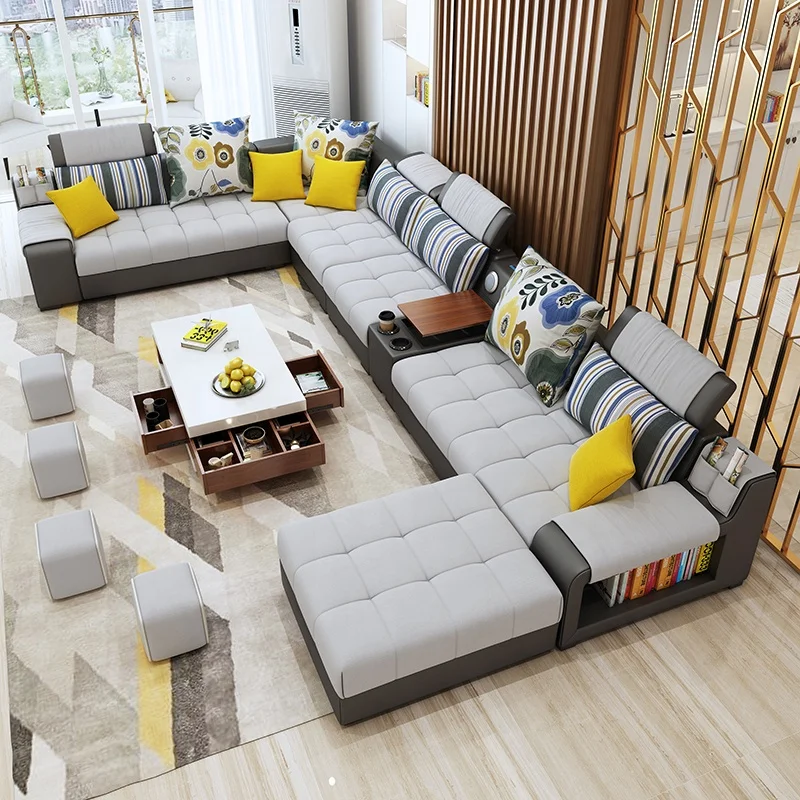 Home Furniture Popular Fashion Design Storage Large Apartment U Shaped Nordic Modern Extendable Cooling Sectional Sofa Set 7