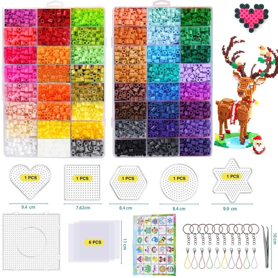 

48 Colors 5mm Fuse Beads Kit 8200pcs 60 Patterns Hama Beads Set with Pegboards DIY Puzzles Craft Kits for Kids Arts Gifts Toys