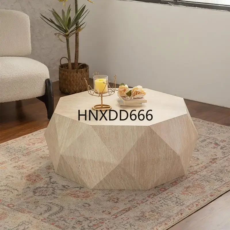Travertine round coffee table living room home imitation marble tea table