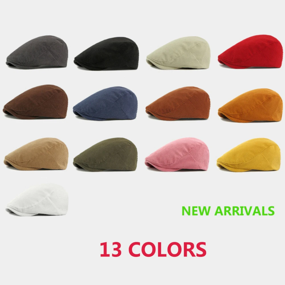 

HT5036 Mens Berets Women Spring Autumn Winter Cap Artist Painter Beret Hats Male Female Flat Cap Adjustable Corduroy Beret Caps