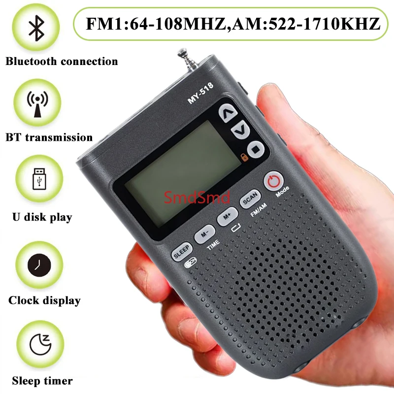 Mini Radio FM AM Portátil con Bluetooth, Altavoz Bluetooth Recargable, Pantalla LCD, Receptor de Radio, Walkman Deportivo para Exteriores, Ranura para Tarjeta TF