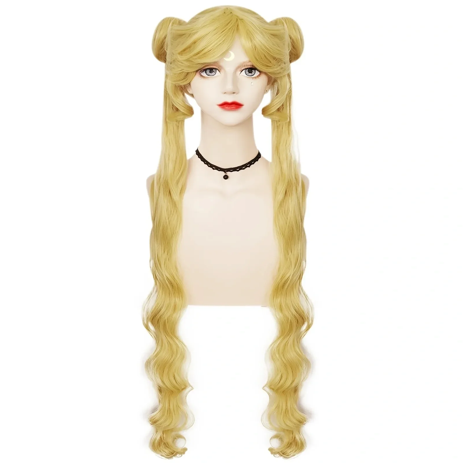 Synthetic Long Wavy 2 Ponytails Anime Sollar Moon Cosplay Girls Halloween Costume Christmas Wig & 1pc Wig Cap