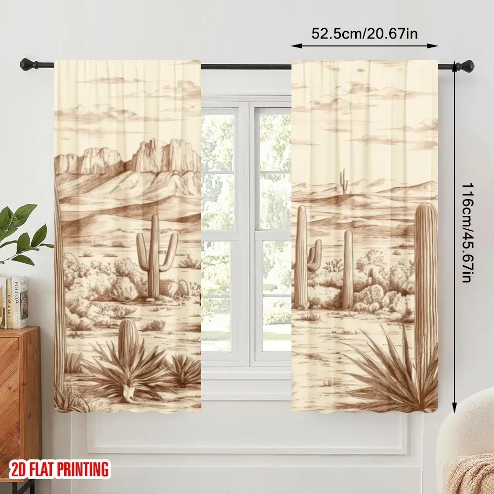 2pcs,2D plane printing Print Curtains Desert Wanderer Versatile Polyester (without rod) Outdoor Decorations Use for Bedroom,