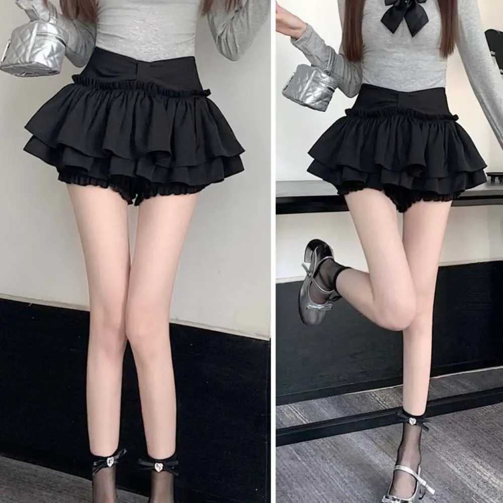 

Double Layered Mini Cake Skirts A-line Irregular Belt High Waisted Pleated Skirt Korean Style Lolita Shorts Mini Skirt Party