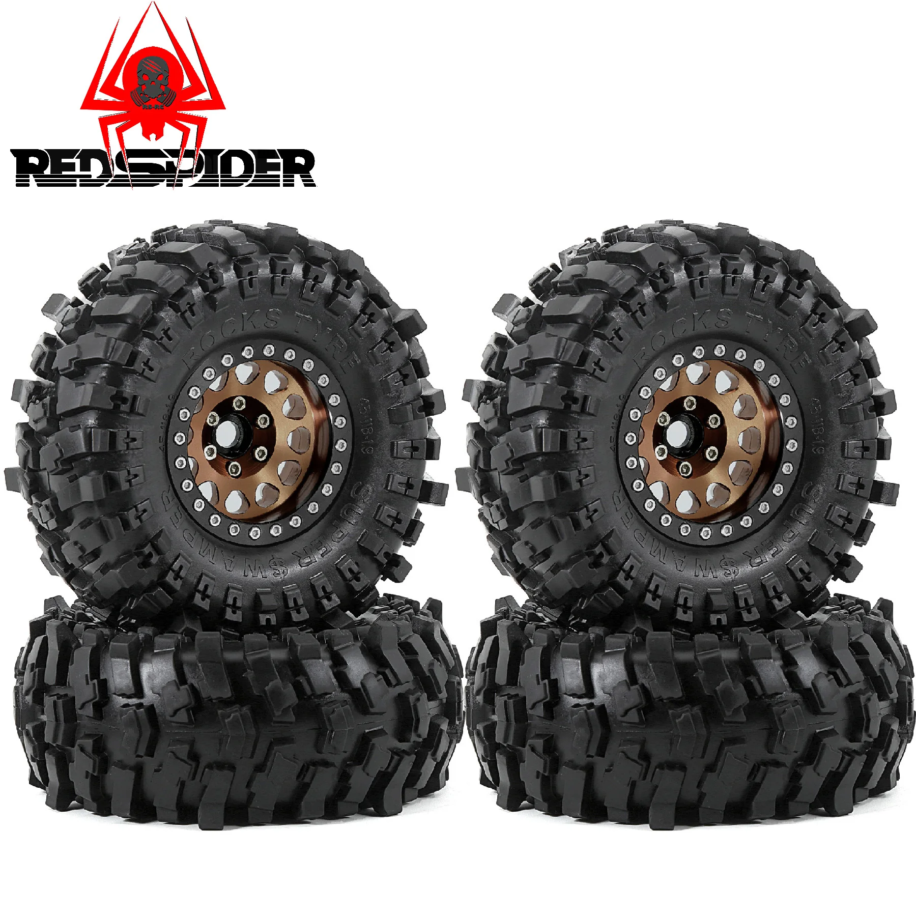 RED SPIDER 4Pcs 1.9'' RC Crawler Tires and Beadlock Wheels Rims  For 1/10 1/12 Rock Crawler Rc Truck SCX10 MN MST RC4WD  Tamiya