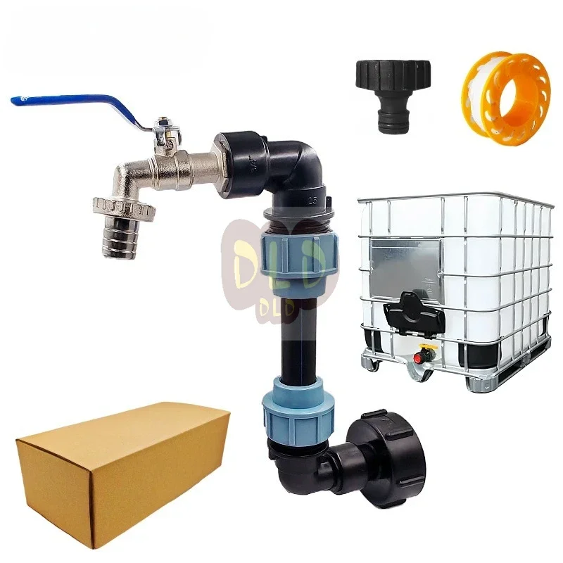 Coarse tooth single barrel height increasing iBC ton barrel adapter with 3/4x1 zinc alloy faucet set