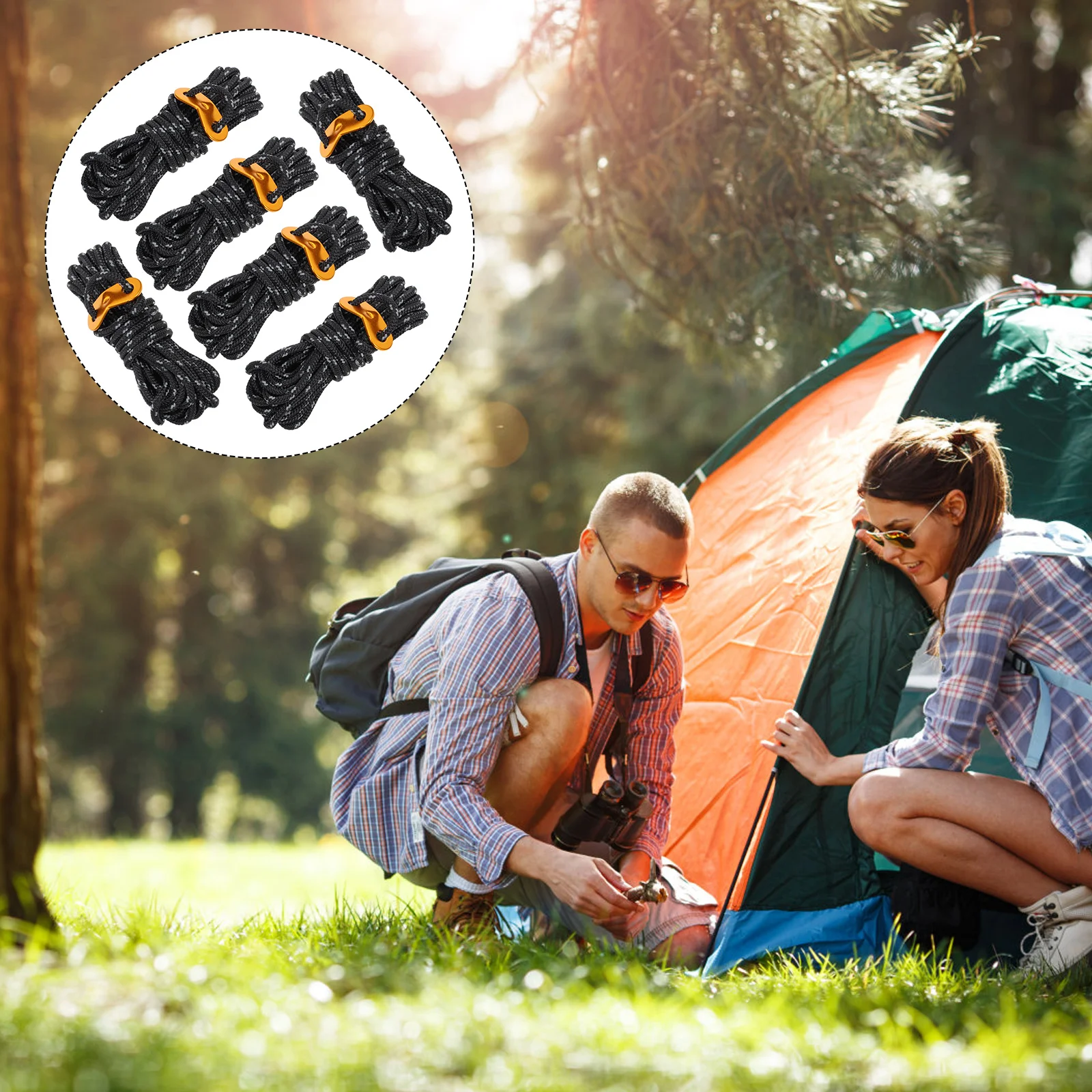 

6pcs Tent Wind Rope Kit 4M Single Rope Double-Eye Alloy Buckles Heavy Duty For Camping Hiking Climbing Outdoor Accessories