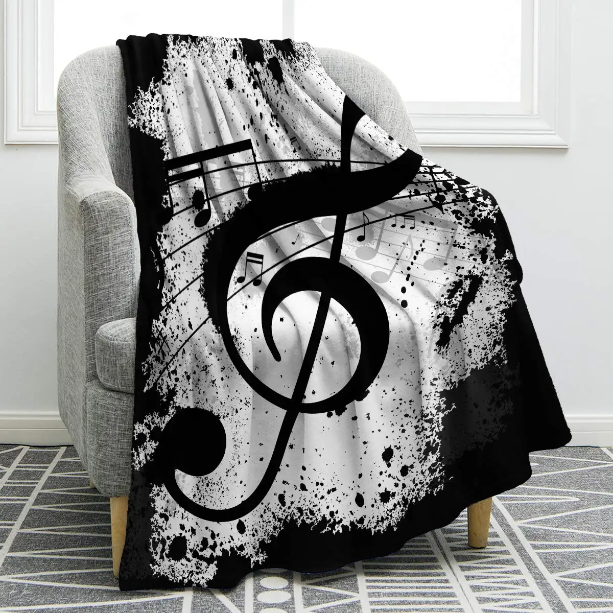 Music Note Print Blanket Flannel Plush Throw Blankets Lightweight Warm All Season Soft Comfortable Fleece for Camping Travel Rug