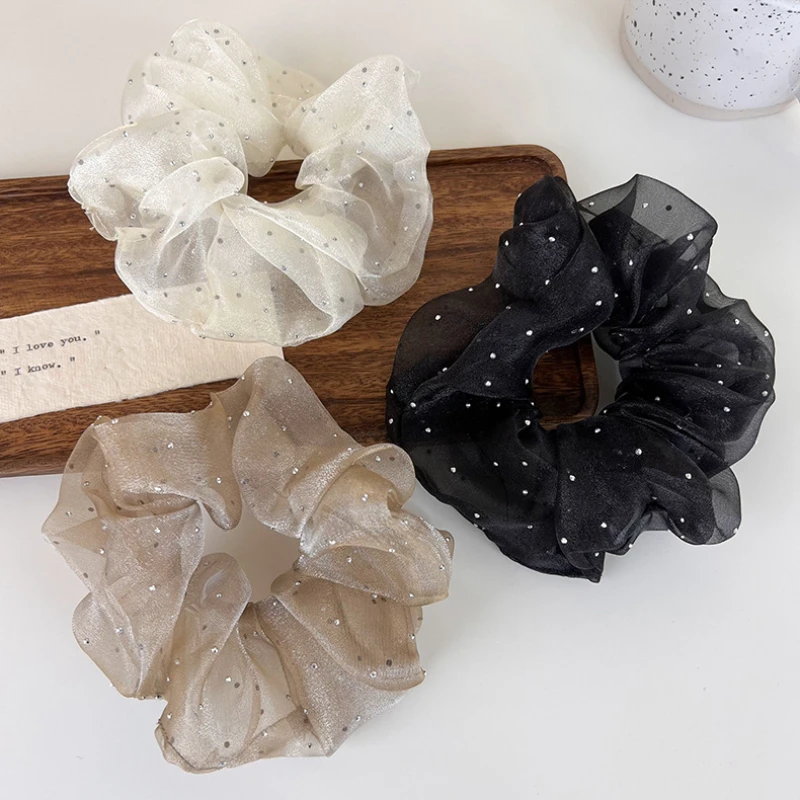 Elegant and Delicate Hair Accessories with Korean Hair Bun Cover and Organza Scrunchies, Perfect for Girls and Women