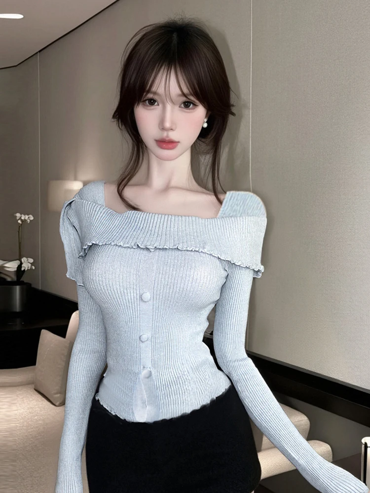 

Sweet Pure Desire Sle Длинный вязаный свитер на одно плечо Sexy Agel для похудения Base Layer irt Китайское производство