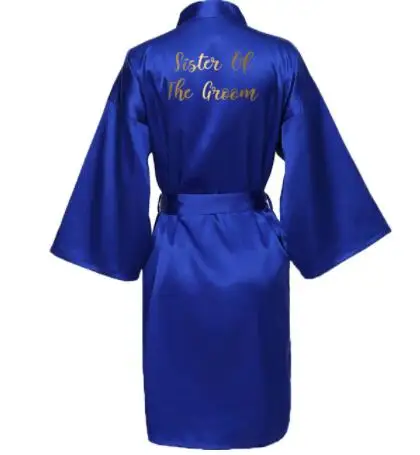 Silk Satin Robes Bridesmaid Bride Robes Bridesmaid Robes Wedding Long Robe Bathrobe Gold Print Royal Blue Robe