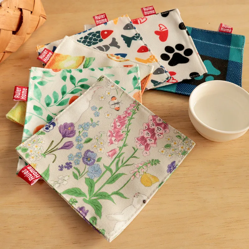 

1Pc 11x11cm Flower Printed Waterproof Oil-proof Cup Double-layer Square Table Mat Heat Insulation Pad