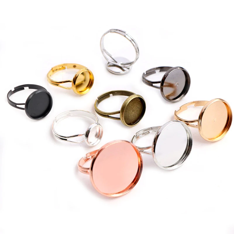 

10pcs/lot Adjustable Blank Ring Base Fit Dia 10 12 14 16 18 20 mm Glass Cabochons Cameo Settings Tray Diy Jewelry Making Ring