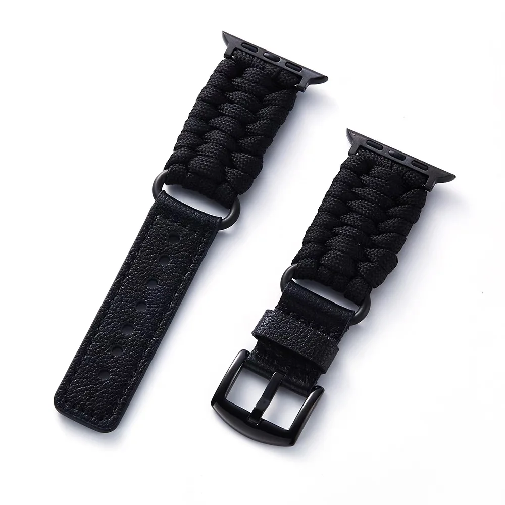 For Apple watch ultra 2 1 49mm band series 9 8 7 6 5 4 se 45mm 44mm 42mm 41mm 40mm iwatch Black metal buckle nylon rope Bracelet