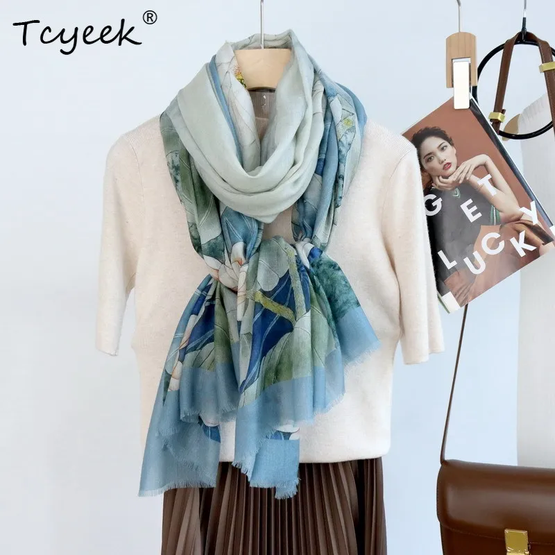 

Tcyeek, 100%Australian Wool Elegant Scarves, 200cm Floral Printed, Mom Gift Warm Fashion Chic Scarf, 2024 Autumn New A47624QM