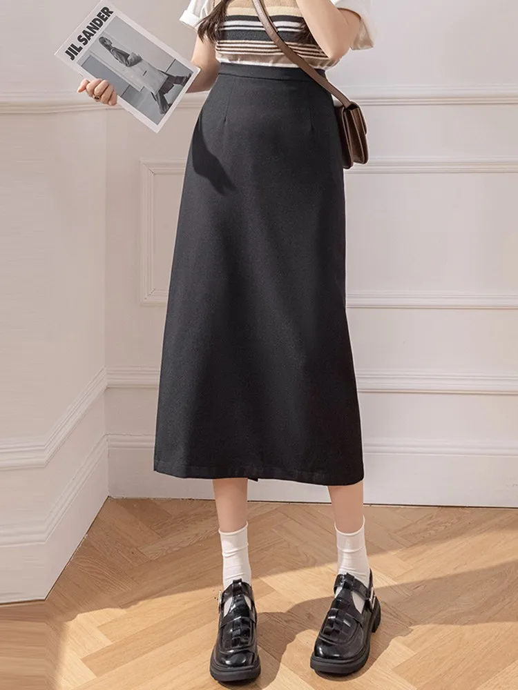 Ladies Elegant A-line Skirts New Arrival 2023 Spring Fashion Korean Style Solid Color High Waist Women Long Casual Skirt W1304