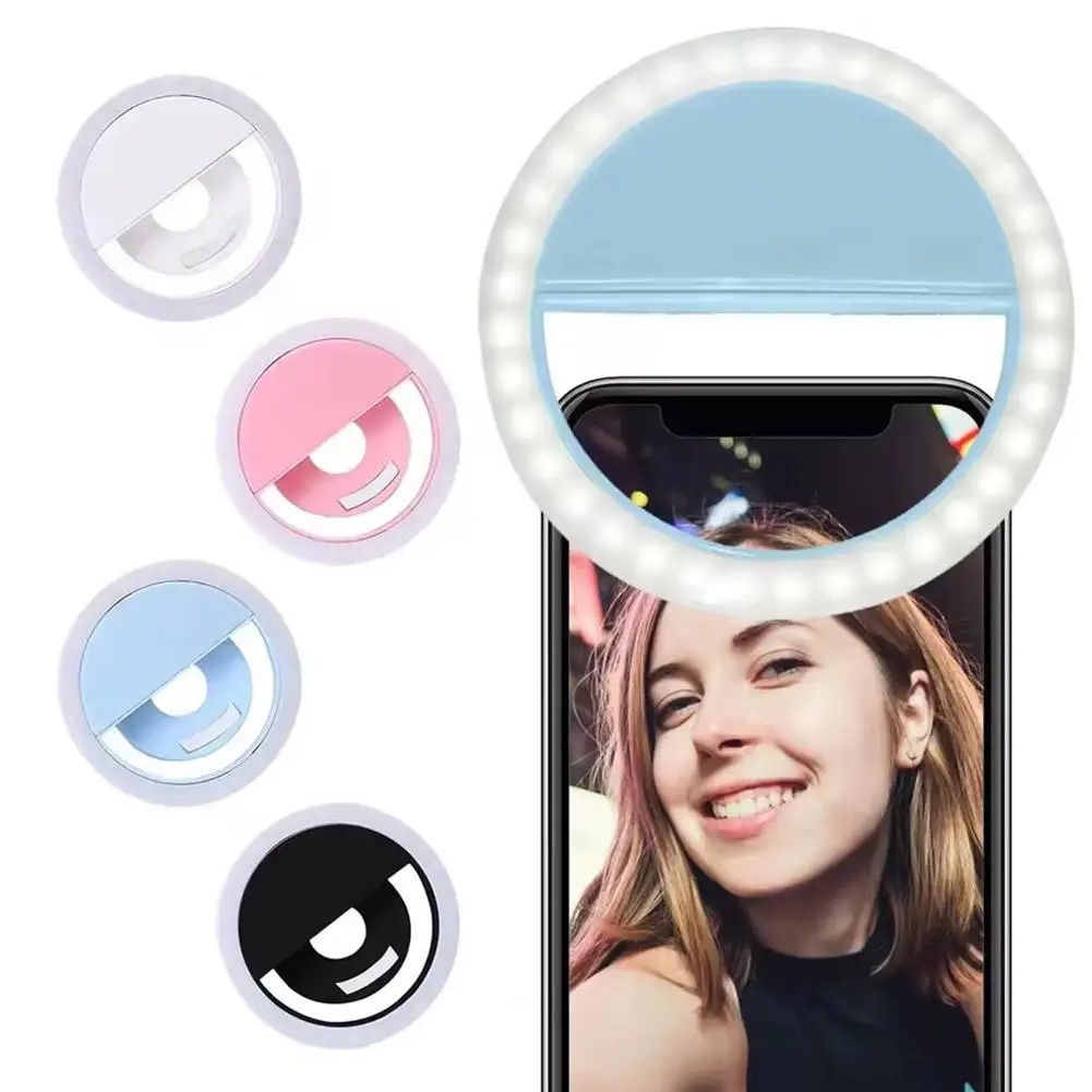 Anillo de Luz LED para Selfies, con Clip para Teléfono, Laptop, Tablet, Recargable, Portátil, 3 Niveles de Brillo, Luz de Relleno para Cámara Frontal