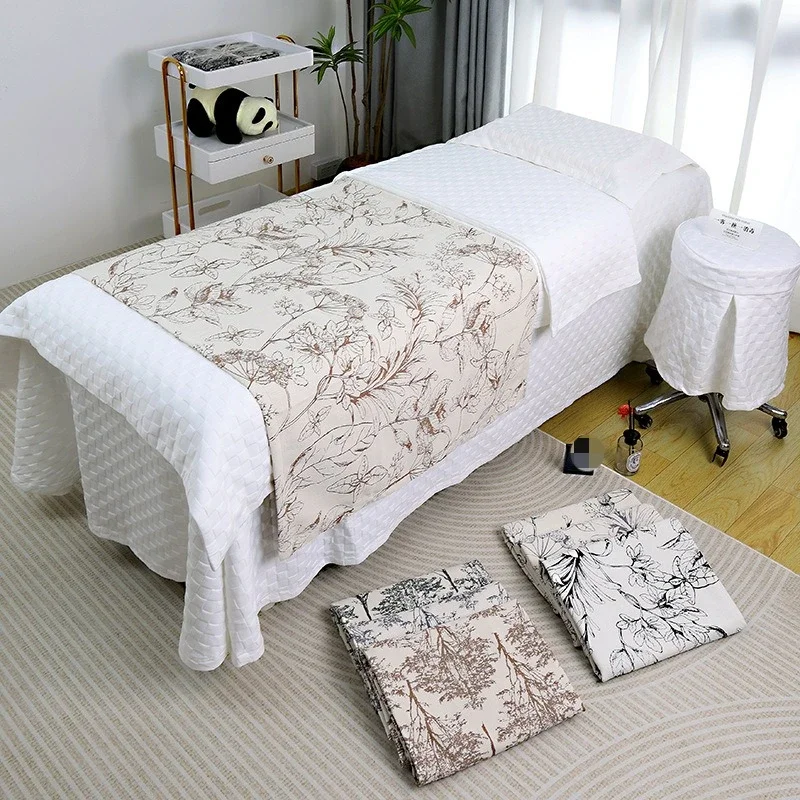Vintage Branch Print Decorative Bed Flag Single-layer Cover Blanket Spring and Autumn Universal Room Bedding Massage Dust Cloth
