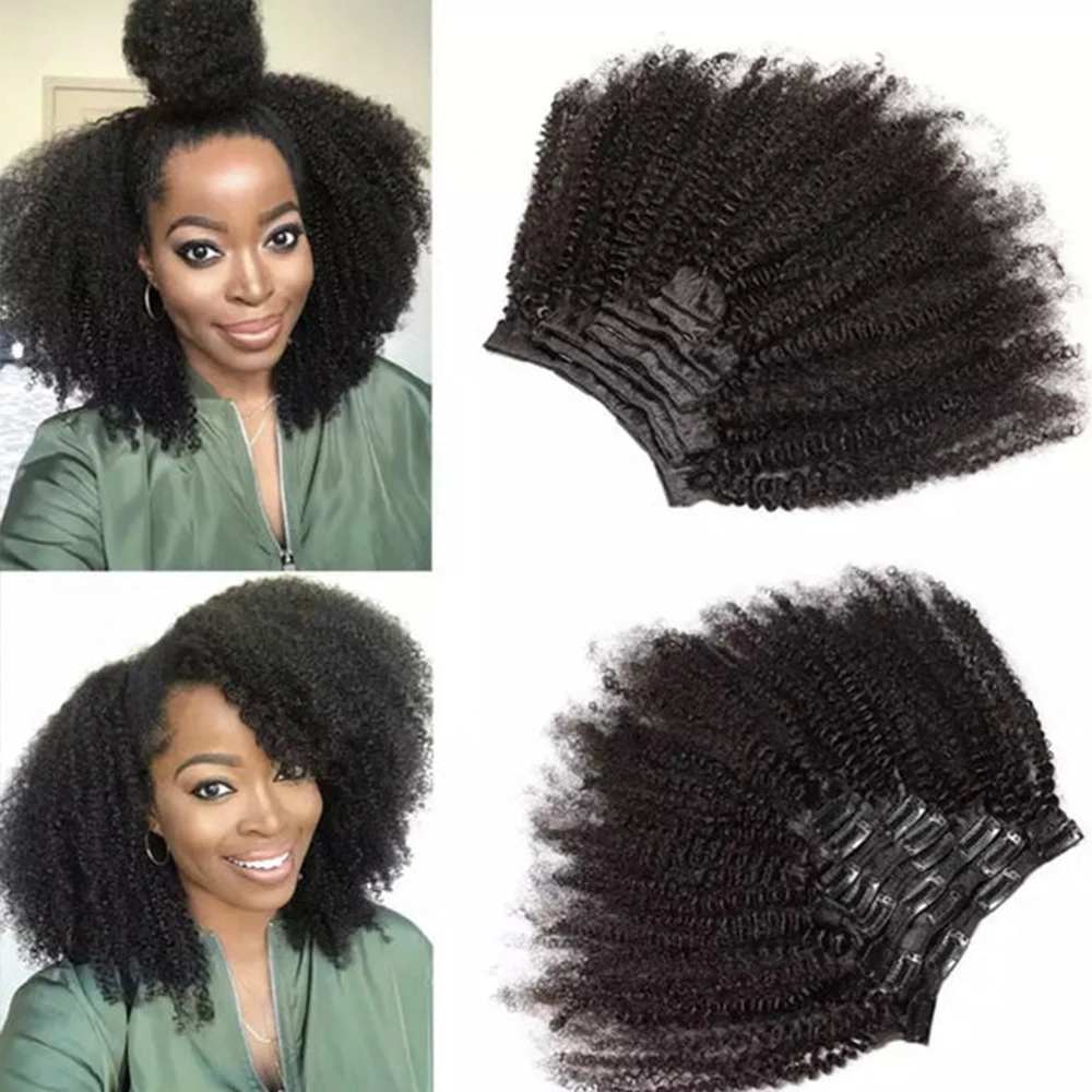 Afro Kinky Curly Clip In 100% Human Hair Natural Extensions Remy Brazilian Seamless Clilp In Human Hair Weave For Women