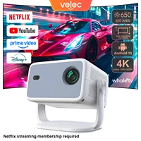Proyector Velec Beam TP350 650ANSI Android 13 4K Nativo 1080P con Enfoque Automático, Cine en Casa, Portátil para Exteriores
