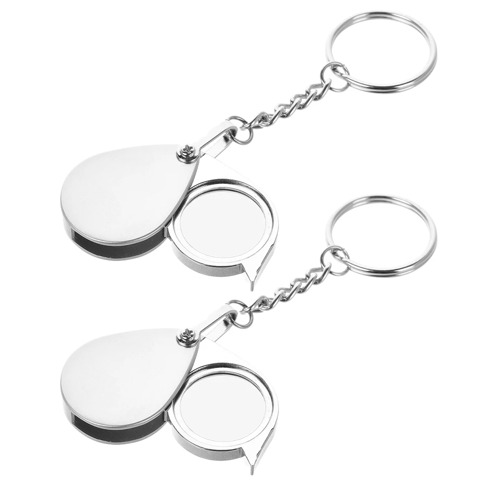 

2Pcs Pocket Folding Magnifying Glass 10x Optical Lens Keychain Compact Jewelry Coins Miniature Portable Magnifier