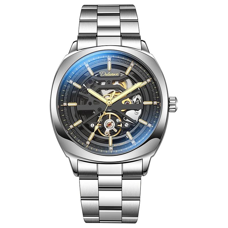 ﻿   Jam Tangan Tourbillon Desain Fashion Dulunwe untuk Pria, Mewah, Baja Anti Karat, Tahan Air, Otomatis Mekanik