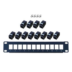 Patch Panel 12Port CAT5e 10G Support 1U Network Patch Panel UTP 19inch Wallmount or Rackmount Punch Down Block for CAT5e