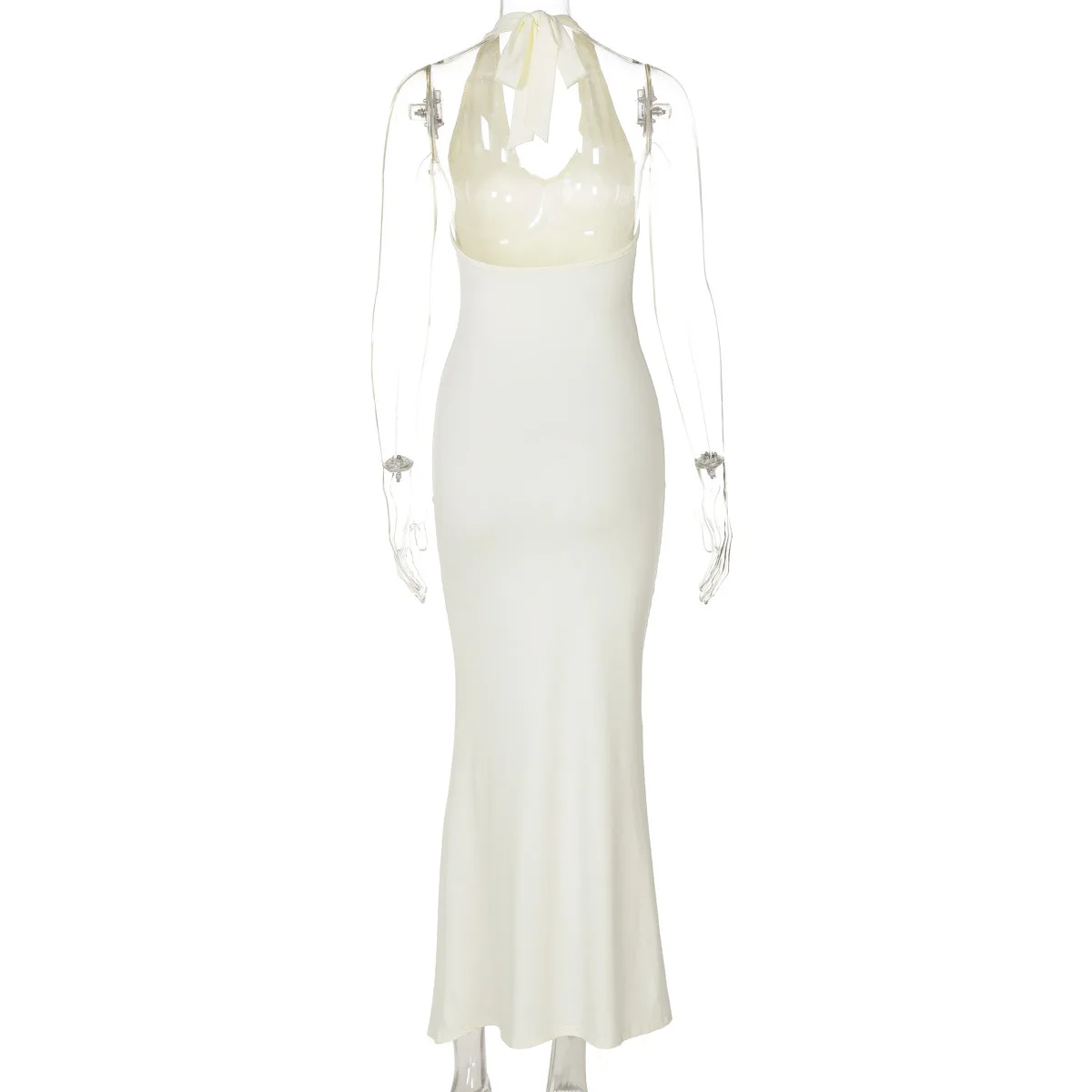 Abito lungo a sirena con scollo a V sexy con lacci 2024 Abito estivo senza maniche senza schienale elegante streetwear Y2K Abito aderente da donna