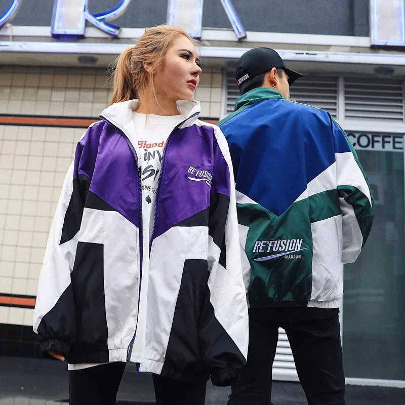 Prowow Coat Harajuku Harbor style street trendy brand retro color matching loose jacket sports windbreaker