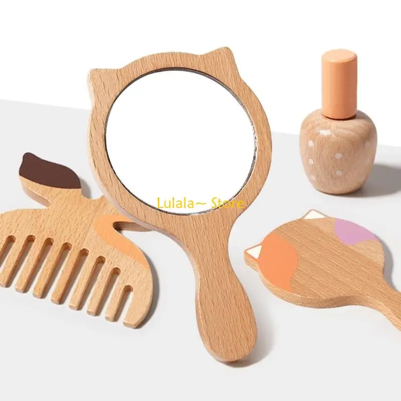 y4qa Kids Cosmetic Doalplay Toy Kits Creative Wooden Makeup Makeup for Girl Gifting Supply