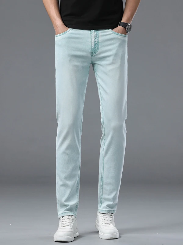 

Легкие мужские джинсы, модные, облегающие, летние, светлые, универсальные, тонкие, длинные брюки для повседневной носки