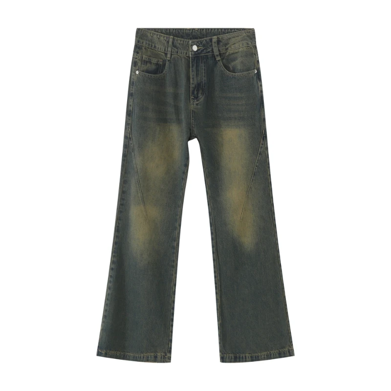 

Bootcut Jeans Denim Pant Men Vintage Washed Distressed High Waist Straight Trousers Y2k Streetwear Work Casual Spliced Spring