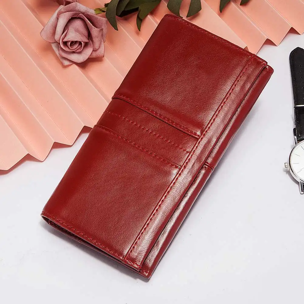 Women\'s Clutch Bag Genuine Leather Wallets Fashion Female Cell Phone Purse RFID Blocking Credit Card Holder with Zipper Pocket