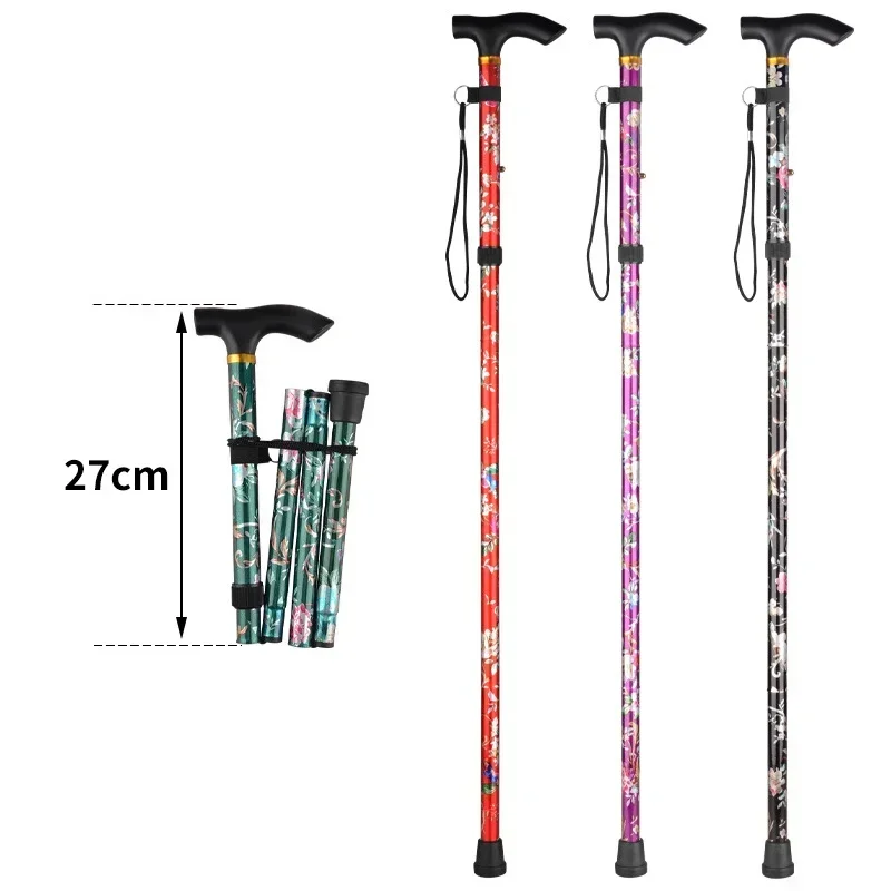 Hiking Camping Mountaineering Poles Printing Walking Stick Telescopic Baton Trekking Poles Folding Cane Crutches Pole Unisex