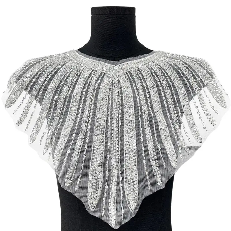 R7UF Artistic Sequins Jeweled Fabric Jeweled Trim for Evening Skirt Clothes