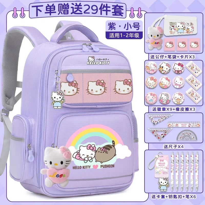 Sanurgente-Cartable étudiant Hello Kitty, grande capacité, décontracté et léger, coussin initié, étanche, sac à dos anti-taches, nouveau