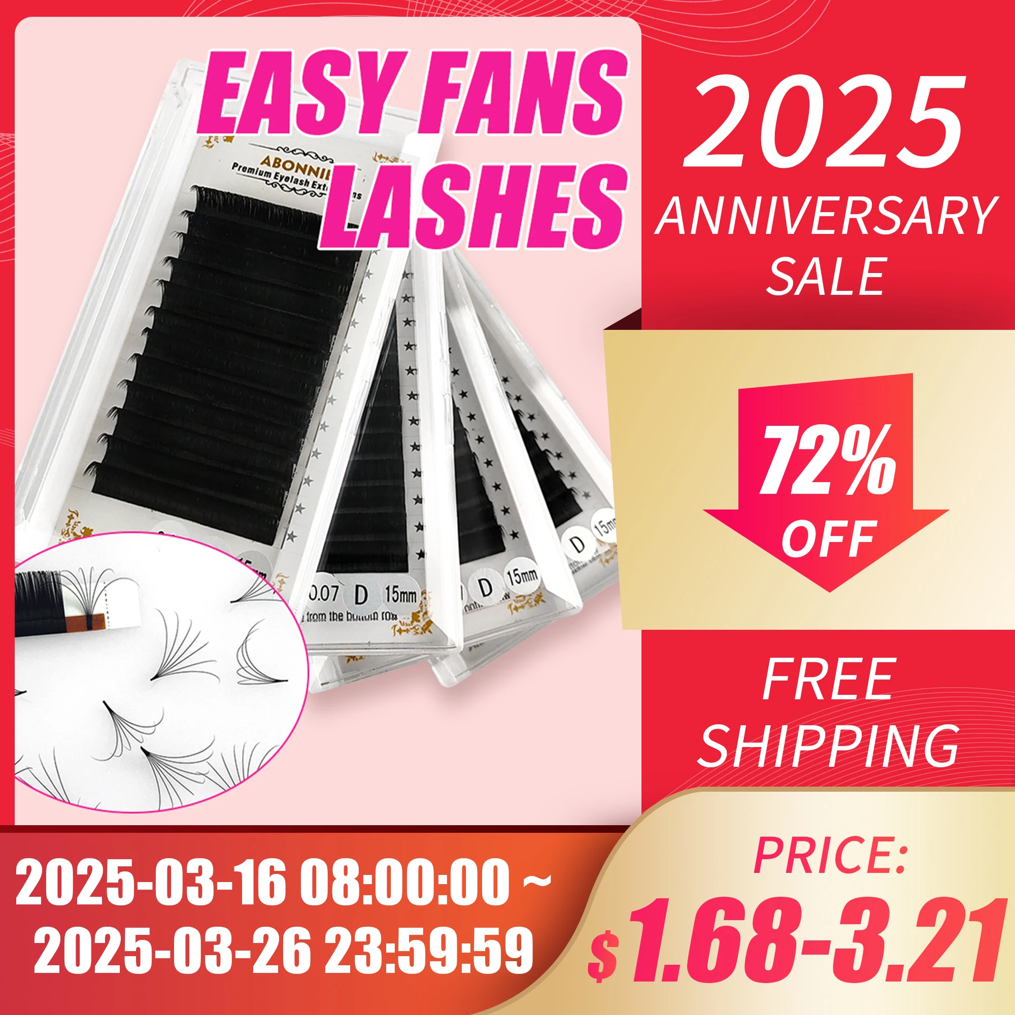 Abonnie Easy Fans Volume Lashes Extensions Auto Fans Eyelashes Extensions False Eyelashes Blooming Easy Fan Volume Cilios