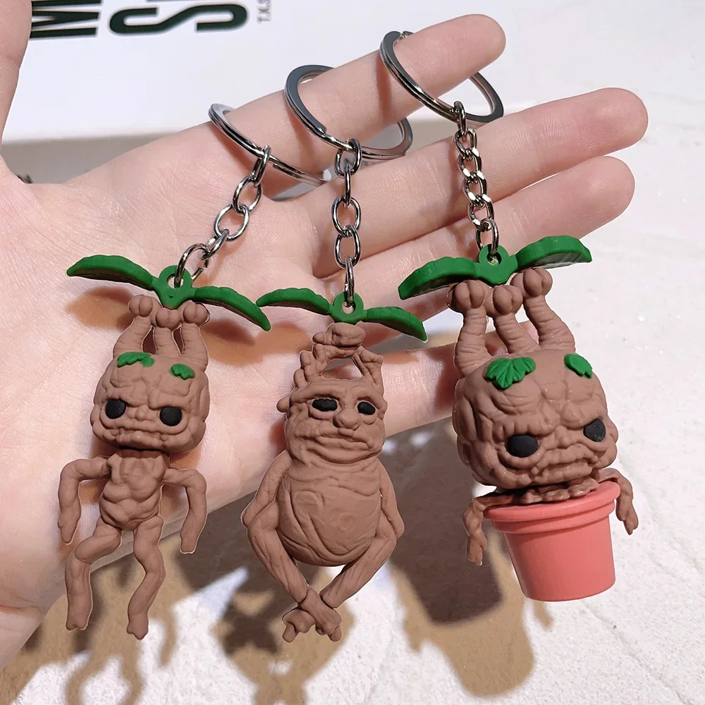 Harryy Potter Mandrake Grass PVC Keychain Statue Figurine Key Ring Toys for Car Key Bag Pendant Women Men Party Keyring Gifts