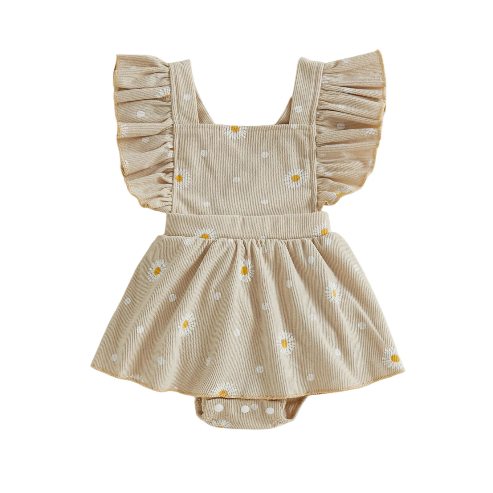 طفلة الخريف الملابس أزياء ديزي دوت طباعة أكمام ساحة طوق رومبير اللباس #1