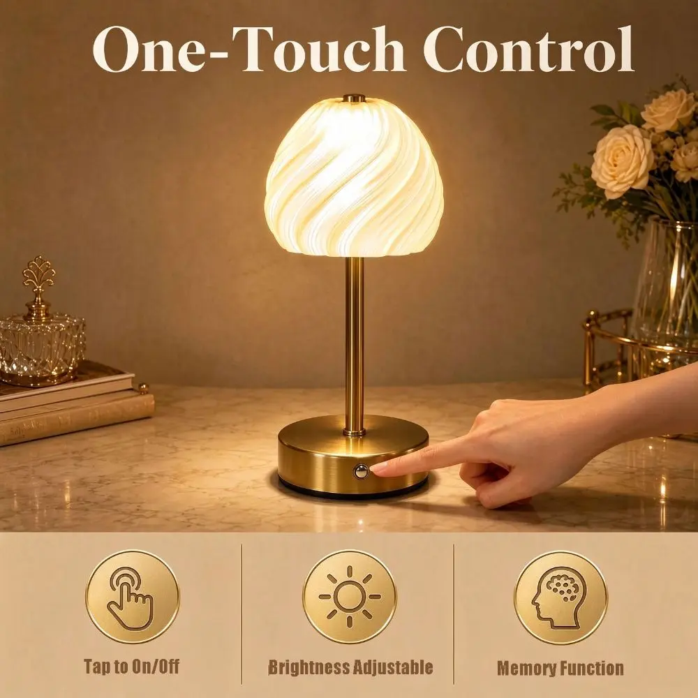 Fashon Nordic Style Table Lamp Dimmable 3 Colors Gold Bedside Lamp Acrylic Lampshade Cordless Touch Control Lamp Bathroom