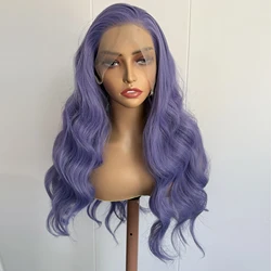 AIMEYA Dark Lavender Long Body Wave Wig Purple Lace Front Wigs for Fashion Women Heat Resistant Synthetic Lace Wig Daily Use
