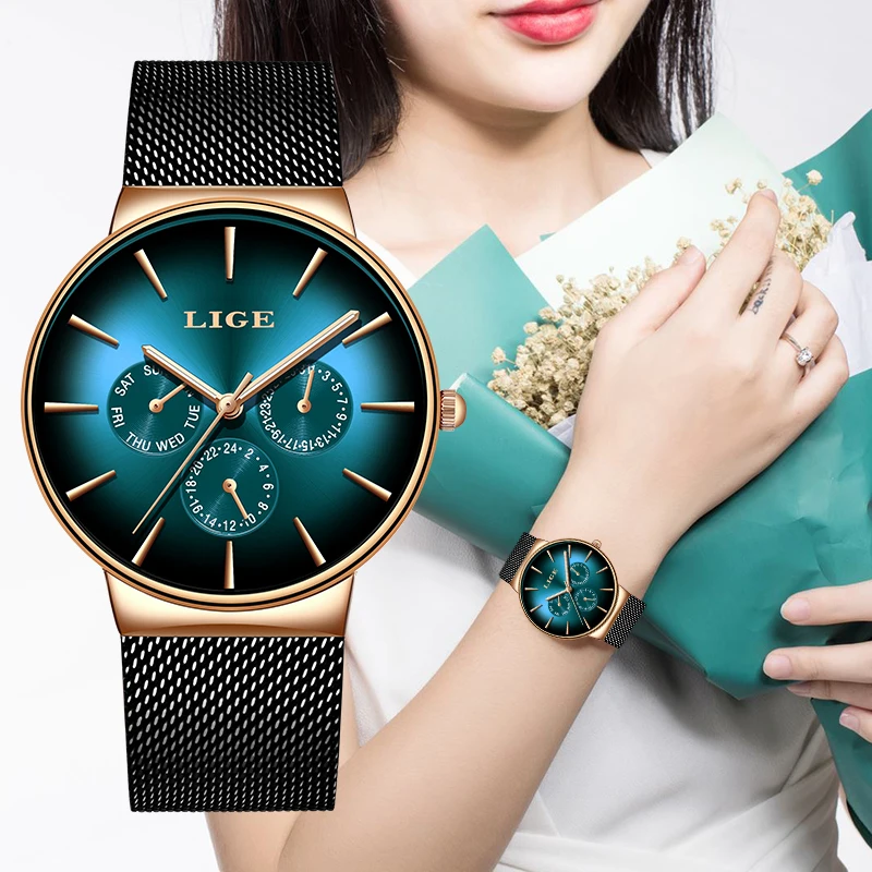 LIGE Woman Watch Luxury Fashion Mesh Steel Bracelet Brand Waterproof Watches For Women Ladies Quartz Wristwatch Relogio Feminino