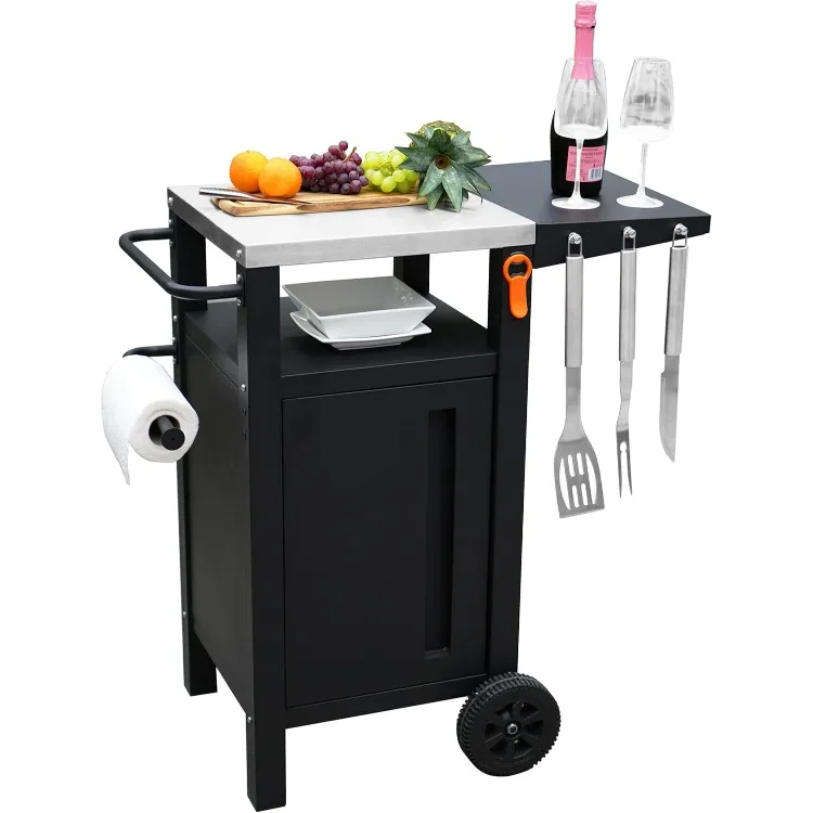 

Grill Cart Outdoor with Storage, Modular BBQ Cart, Bar Patio Kitchen Island Prep Stand Cabinet