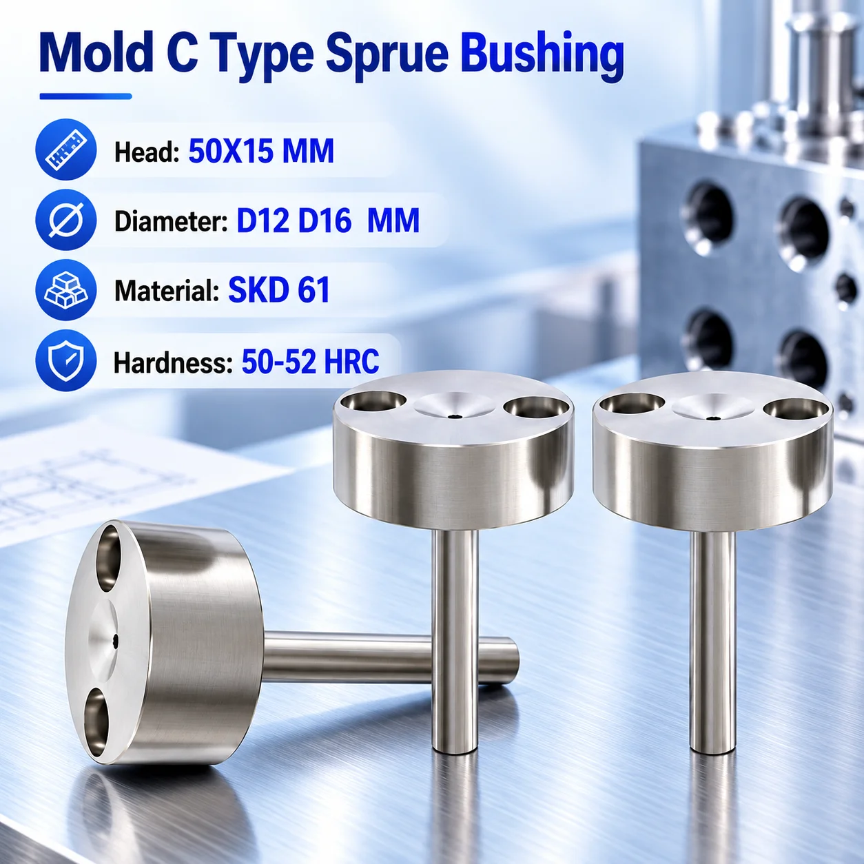 2PCS C Type Sprue Bushing Head 50x15mm D12 D16mm Injection Mold Standard Parts Gate Bushing