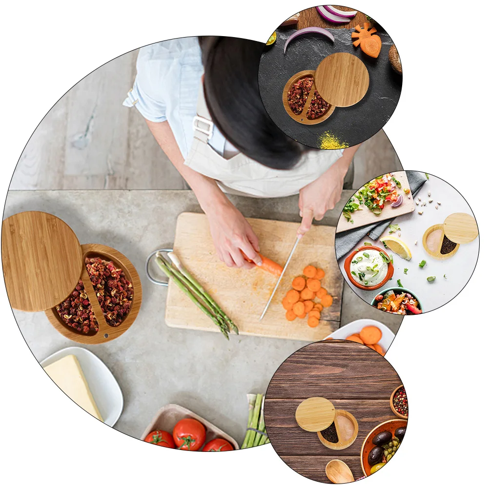 

1 set Bamboo Spice Jar Set Seasoning Pot Salt Pepper Storage Kitchen Condiment Container For Home Restaurant Cooking
